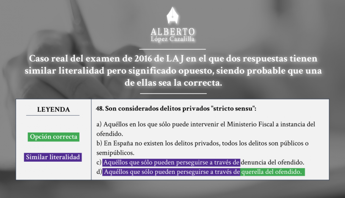 técnica de test respuestas similares - ejemplo examen LAJ 2016 tipo test
