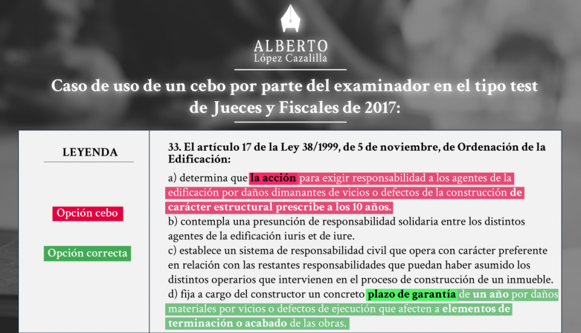 Respuesta cebo en examen jueces y fiscales. Técnica de test y explicación